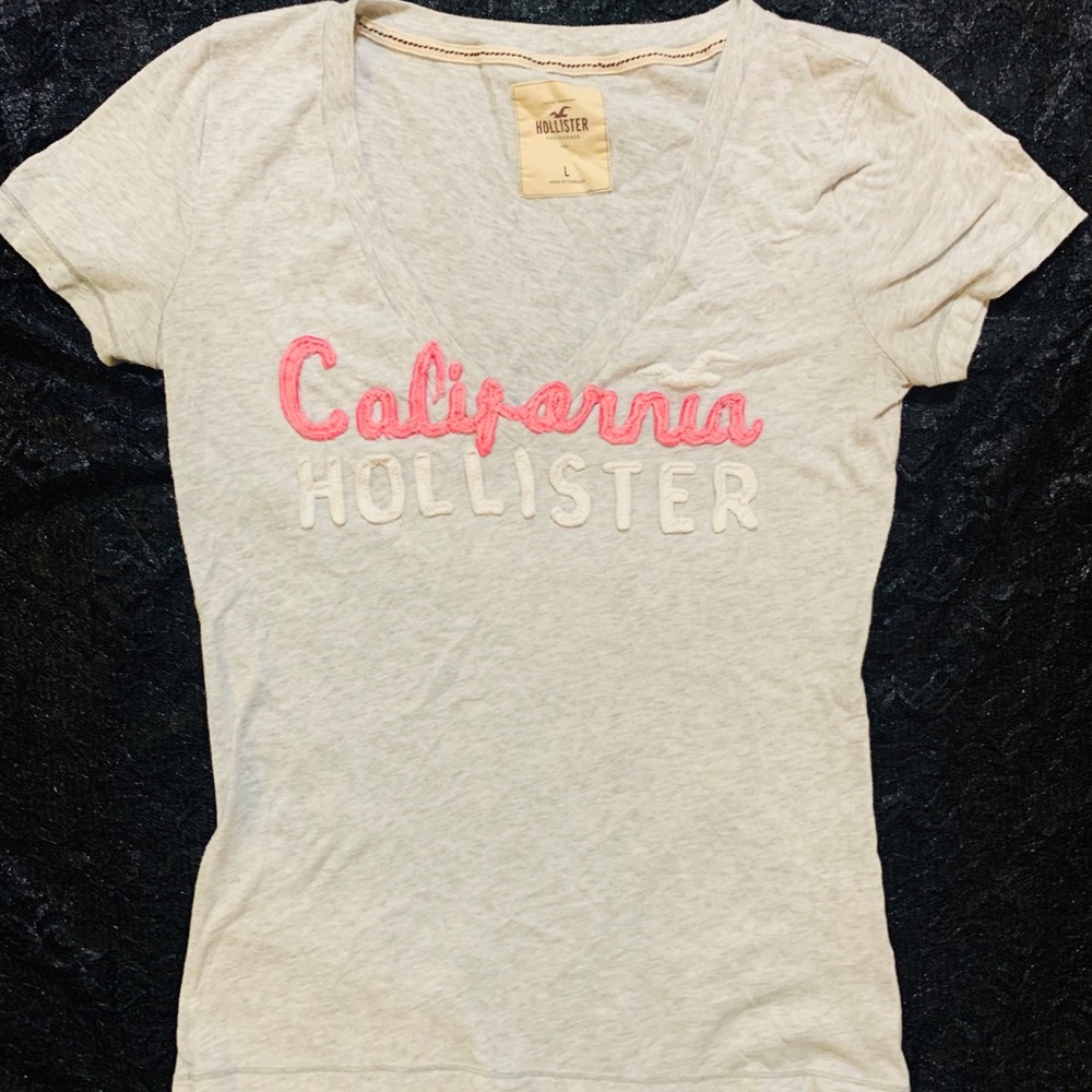 Pink and gray Hollister tee V-neck
